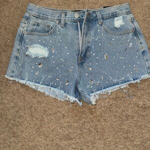Distressed Embellished Denim Women Shorts